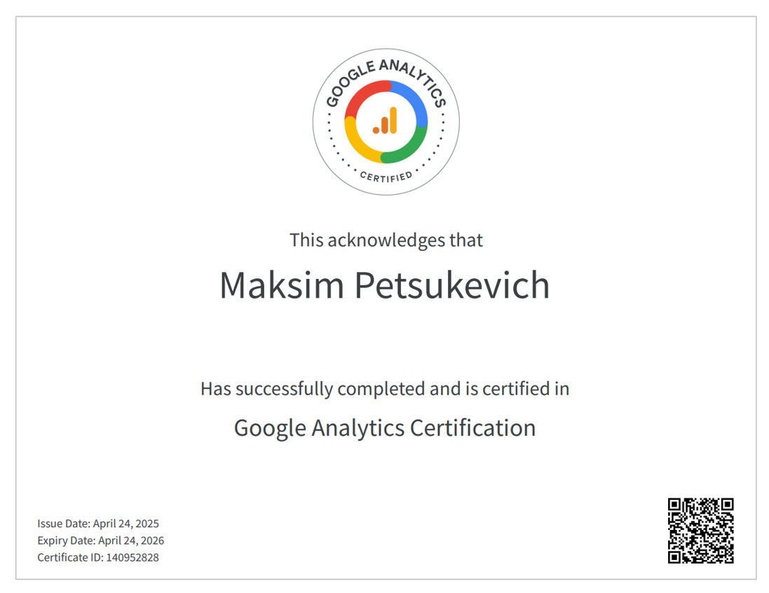 Certificate — Google Analytics 4